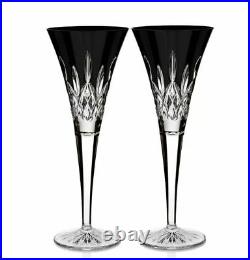 Waterford Lismore Crystal Black Flutes Set of 2 NEW IN BOX