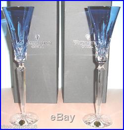 Waterford Lismore Jewels Champagne Flutes SET/2 Sapphire Blue 12 Crystal 149559