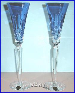 Waterford Lismore Jewels Champagne Flutes SET/2 Sapphire Blue 12 Crystal 149559