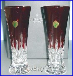 Waterford Lismore Pilsner Red Crystal Beer Glass SET/2 New In Box