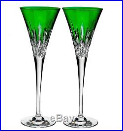 Waterford Lismore Pops Emerald Green Toasting Flutes Set of 2 #40019533 New