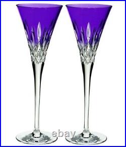 Waterford Lismore Pops Purple Champagne Toasting Flutes Set of 2 #40019532 New
