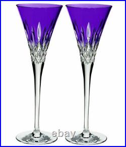 Waterford Lismore Pops Purple Champagne Toasting Flutes Set of 2 #40019532 New