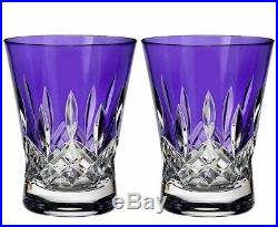 Waterford Lismore Pops Purple DOF Double Old Fashioned Glasses SET/2 New