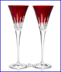 Waterford Lismore Pops Red Toasting Flutes Set of 2 Crystal 40026611 New Boxed