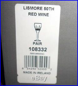 Waterford Lismore Red Wine Glasses SET/2 Crystal Made/Ireland 50 Anniversary New