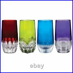 Waterford Mixology Assorted Colored HiBall, Set of 4 Red green blue purple NIB