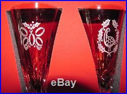 Waterford Ruby Red 12 Days Of Christmas Set Crystal Champagne Flutes Gift Chest