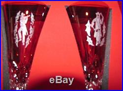 Waterford Ruby Red 12 Days Of Christmas Set Crystal Champagne Flutes Gift Chest