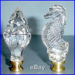 Waterford Seahorse & Acorn Lamp Finials Set of 2 Crystal & Brass New