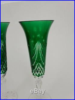 Waterford Set 2 Happy Holidays Emerald Green Crystal Champagne Flutes Cased Box