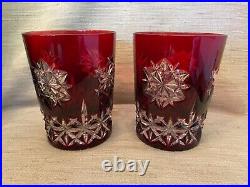 Waterford Snow Crystals Ruby Red DOF Double Old Fashioned New Set Of 2