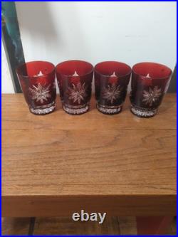 Waterford Snowflake Snow Crystals Ruby Whiskey Double Old Fashion Glasses Set 4