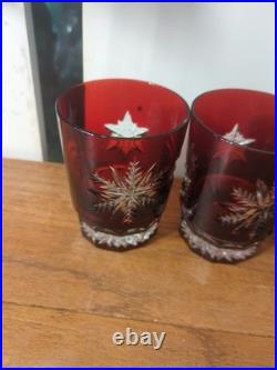 Waterford Snowflake Snow Crystals Ruby Whiskey Double Old Fashion Glasses Set 4