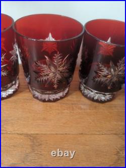 Waterford Snowflake Snow Crystals Ruby Whiskey Double Old Fashion Glasses Set 4
