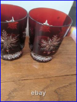Waterford Snowflake Snow Crystals Ruby Whiskey Double Old Fashion Glasses Set 4