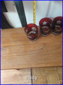 Waterford Snowflake Snow Crystals Ruby Whiskey Double Old Fashion Glasses Set 4