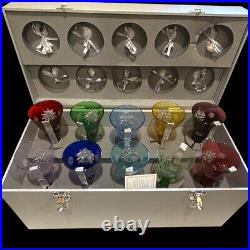 Waterford Snowflake Wishes Wooden Chest Set of 10 Champagne Flutes Multi Color