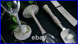 Wedding flutes crystal and cake server set Champagne glasses personalized