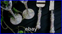Wedding flutes crystal and cake server set Champagne glasses personalized