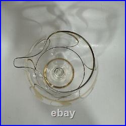 West Virginia Specialty Glass Clear Gold Pitcher and Tumbler 7 piece Set MCM Bar