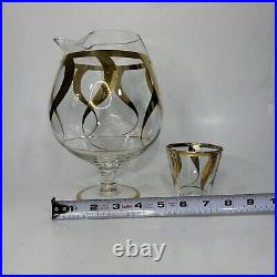 West Virginia Specialty Glass Clear Gold Pitcher and Tumbler 7 piece Set MCM Bar