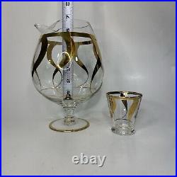 West Virginia Specialty Glass Clear Gold Pitcher and Tumbler 7 piece Set MCM Bar