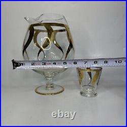 West Virginia Specialty Glass Clear Gold Pitcher and Tumbler 7 piece Set MCM Bar