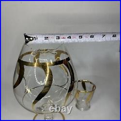 West Virginia Specialty Glass Clear Gold Pitcher and Tumbler 7 piece Set MCM Bar