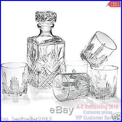 Whiskey Decanter Set 6 Glasses Glass Bottle Wine Stopper Crystal Like Liquor NEW