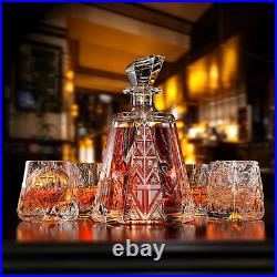 Whiskey Decanter and Glass Set, Large 45 Oz Scotch or Bourbon Whisky Decanter &