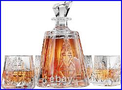 Whiskey Decanter and Glass Set, Large 45 Oz Scotch or Bourbon Whisky Decanter &