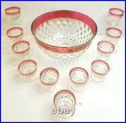 Whitehall Red Ruby Flash Crystal Colony Punch Bowl Cup Set Vintage Indiana Glass