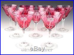 William Yeoward Cranberry Crystal ALEXIS PALM COCKTAIL GLASSES Set of 9 Mint