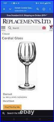 Williams Sonoma Crystal Stemware Dorset 4 3/4 Cordial Glass Set of 6