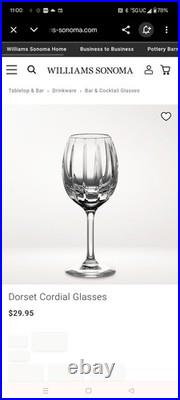 Williams Sonoma Crystal Stemware Dorset 4 3/4 Cordial Glass Set of 6